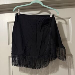 12th Tribe Black Asymmetrical Fringe Skirt
